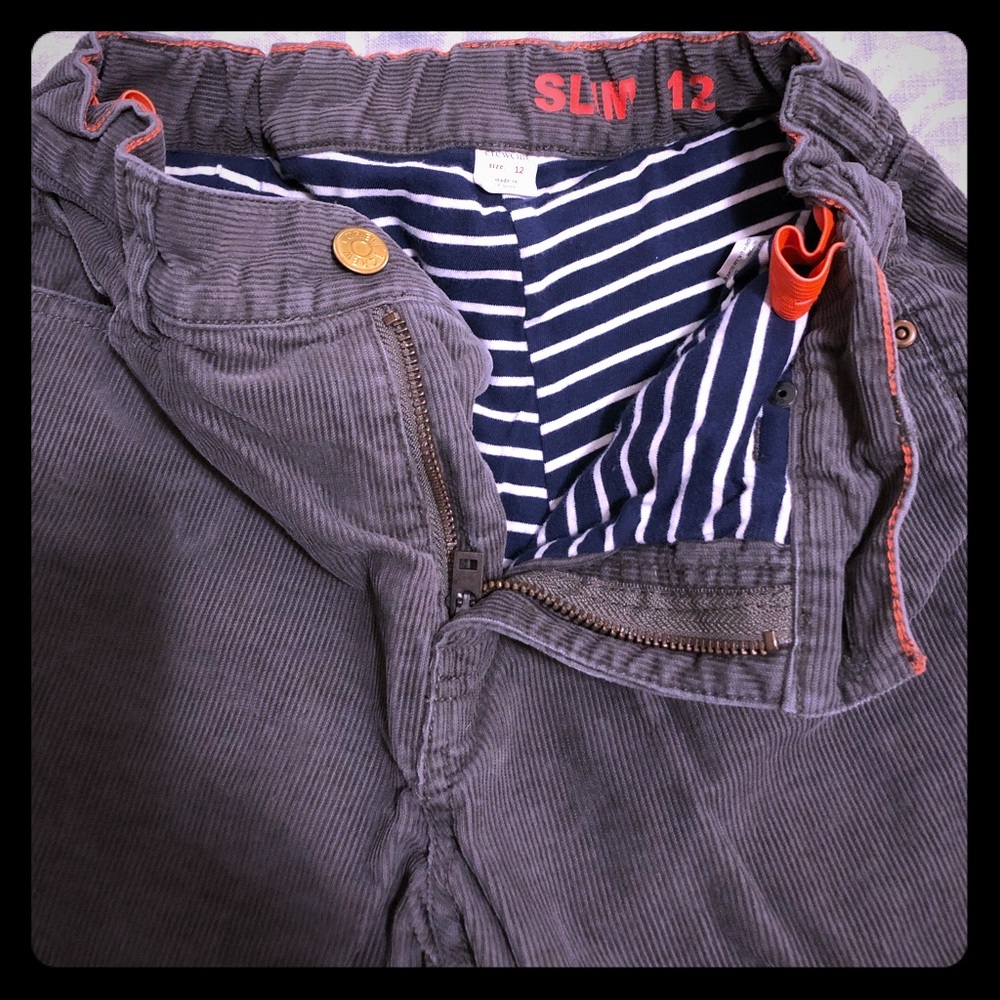 Crew Cuts slim fit lined cordouroys. Slate grey.